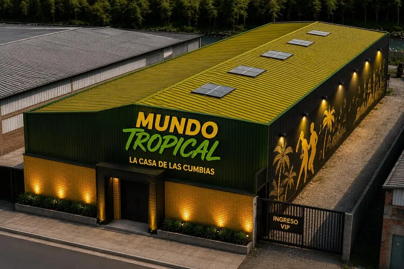 Fachada e interior de Mundo Tropical, la casa de cumbias en Bucaramanga